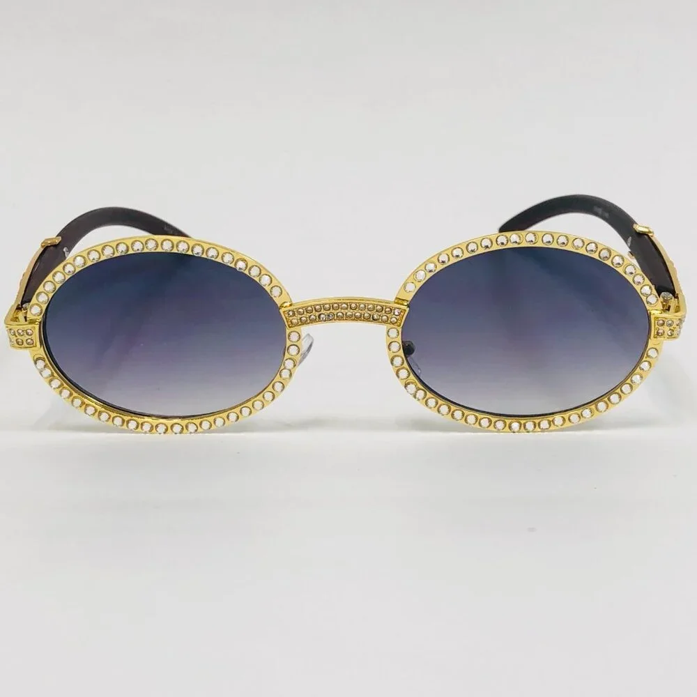 Men Sunglasses Round Black Lens Fashion Diamond Bling Hip Hop Style Lentes Gafas